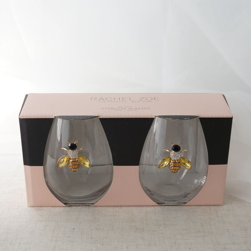 Set of 2 Rachel Zoe Rhinestone Bee Wine Glasses